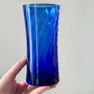 Cobalt Blue Glass Vase Art Glass Swirl Design 6.5”